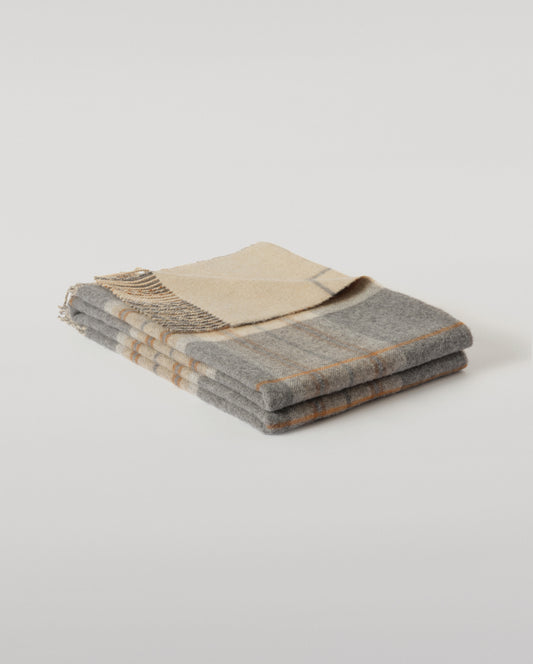 Johnstons of Elgin Interiors Collection Grey & Brown Overcheck Reversible Lambswool Throw WD000021RU6954ONE
