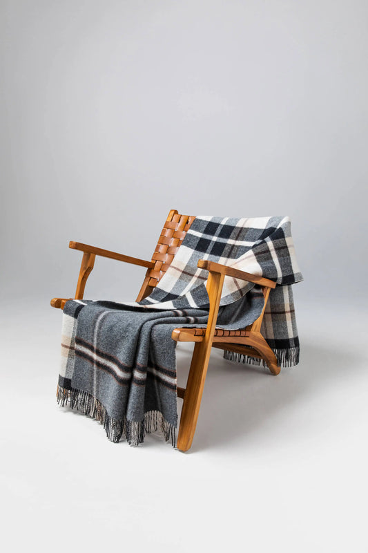Johnstons of Elgin Blanket Collection Black & Brown Plaid Double Face Lambswool Throw WD000021RU6952ONE