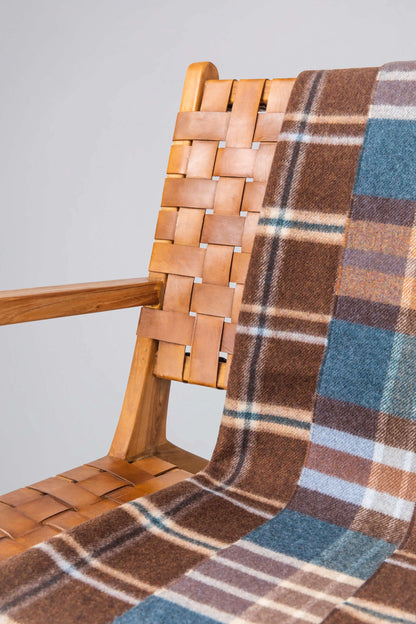 2025 Johnstons of Elgin Interiors Collection Heather Blue Check & Brown Windowpane Reversible Lambswool Throw  WD000021RU7427ONE