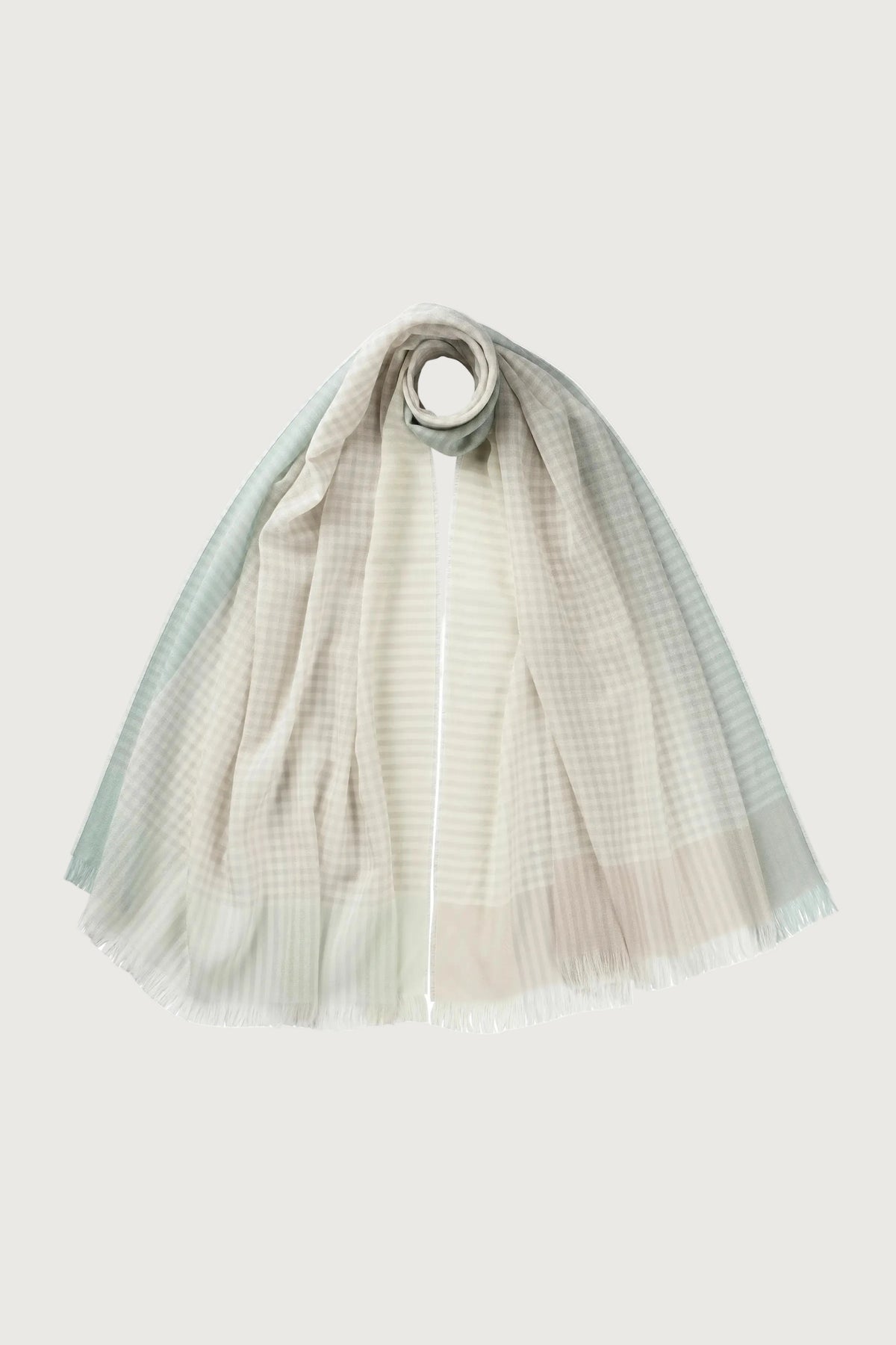 Johnstons of Elgin SS25 Accessories Gingham Border Lightweight Scarf  on a white background WD001093RU7599ONE