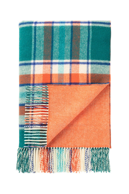 2025 Johnstons of Elgin Interiors Collection Check & Herringbone Vibrant Reversible Lambswool Throw on a white background  WD000021RU7465ONE