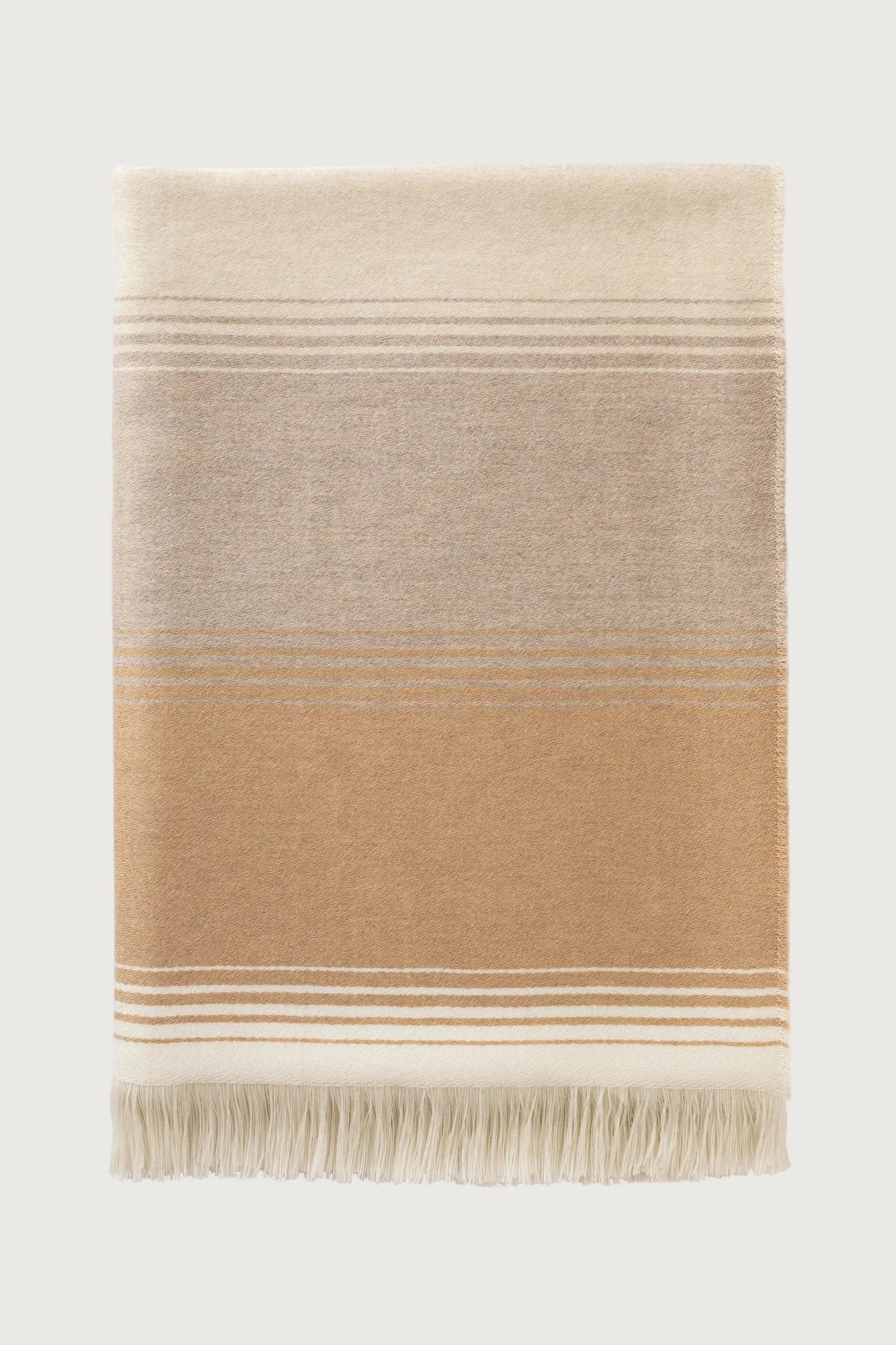 2025 Johnstons of Elgin Interiors Collection Camel & Pink Diffused Stripe Merino Wool Throw on a white background  WD000257RU7610ONE