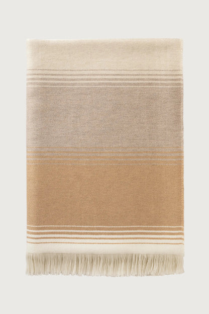 2025 Johnstons of Elgin Interiors Collection Camel & Pink Diffused Stripe Merino Wool Throw on a white background  WD000257RU7610ONE