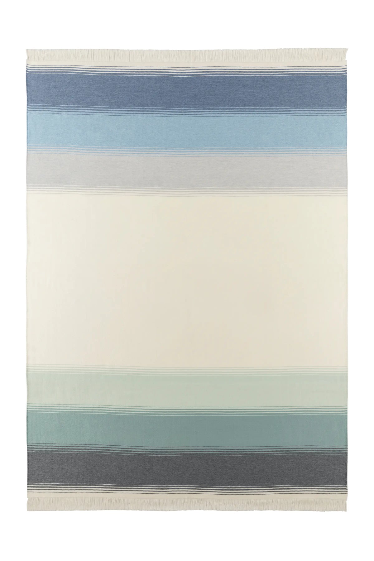 2025 Johnstons of Elgin Interiors Collection Green & Blue Diffused Stripe Merino Wool Throw on a white background  WD000257RU7611ONE