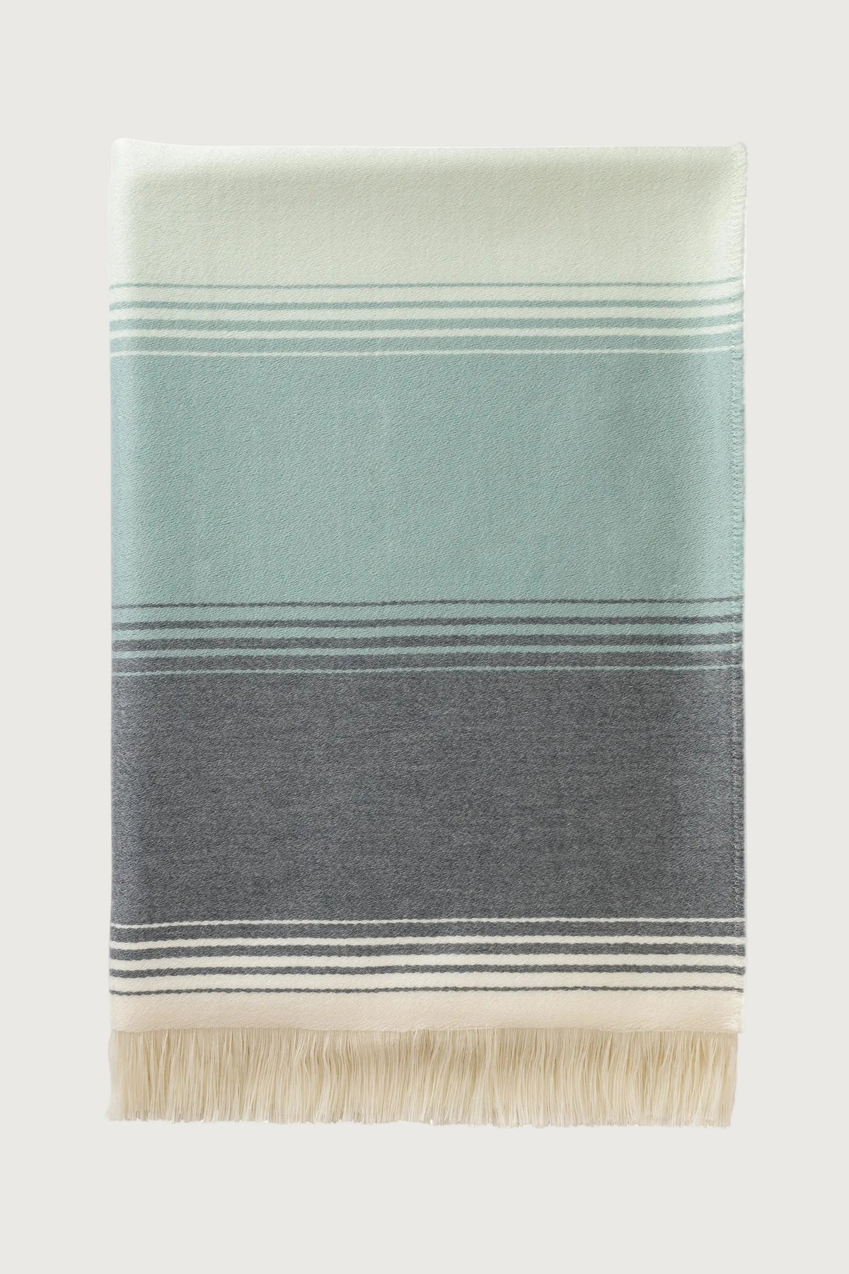 2025 Johnstons of Elgin Interiors Collection Green & Blue Diffused Stripe Merino Wool Throw on a white background  WD000257RU7611ONE