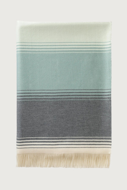 2025 Johnstons of Elgin Interiors Collection Green & Blue Diffused Stripe Merino Wool Throw on a white background  WD000257RU7611ONE