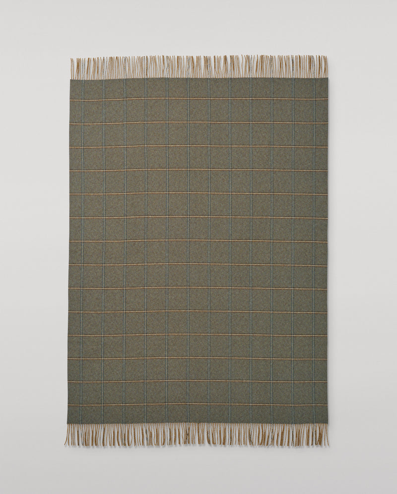 Johnstons of Elgin 100% Wool Throw in Green Windowpane Check WDC01930RU7778ONE