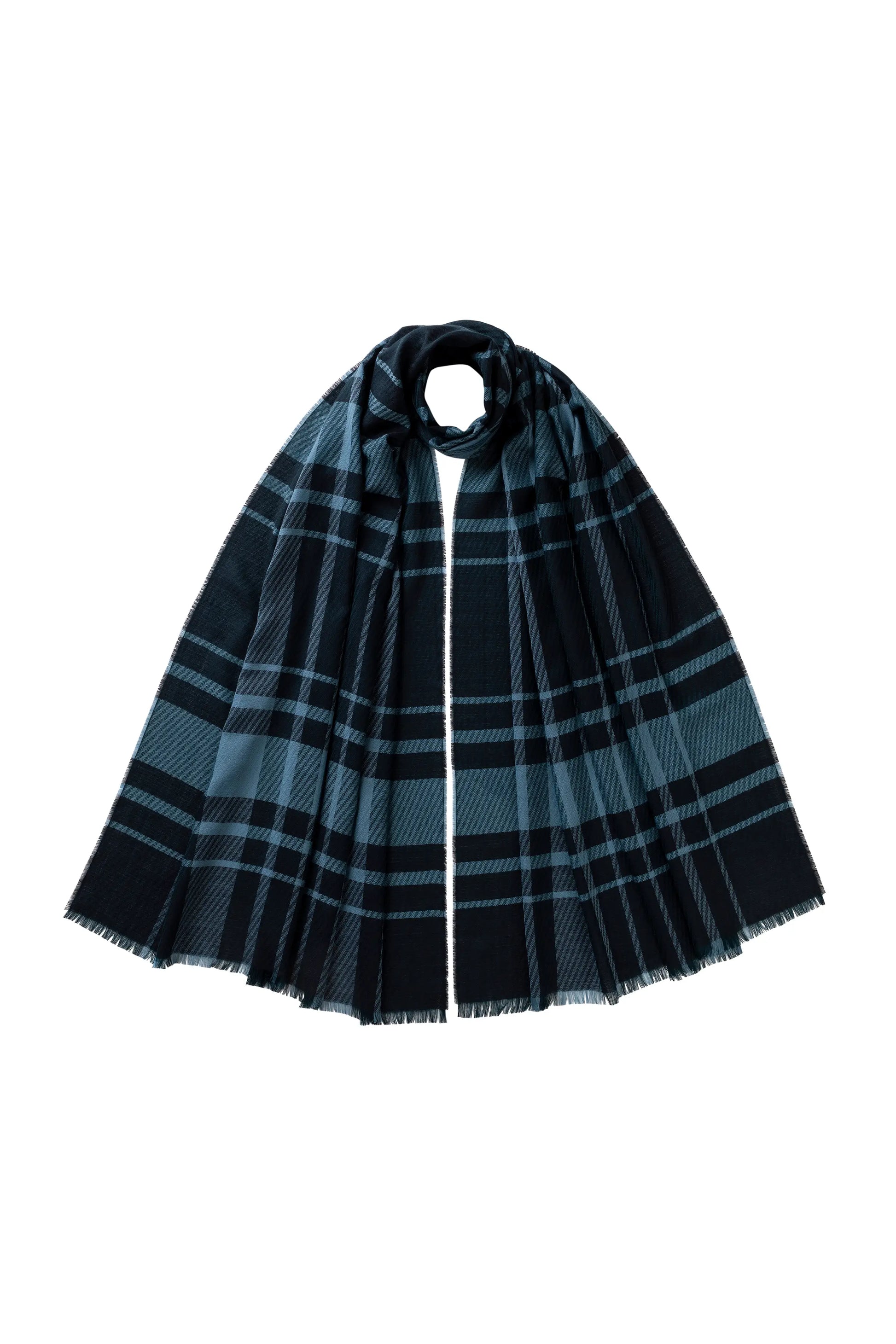 Johnstons of Elgin AW25 Woven Accessories Blue Twill Check Scarf WDC01519RU7688ONE