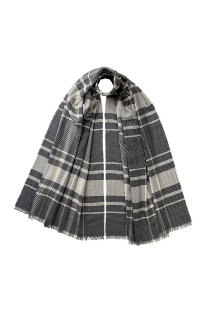 Johnstons of Elgin AW25 Woven Accessories Grey Twill Check Scarf WDC01519RU7689ONE