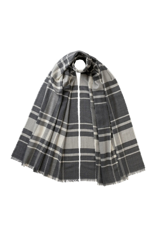 Johnstons of Elgin AW25 Woven Accessories Grey Twill Check Scarf WDC01519RU7689ONE