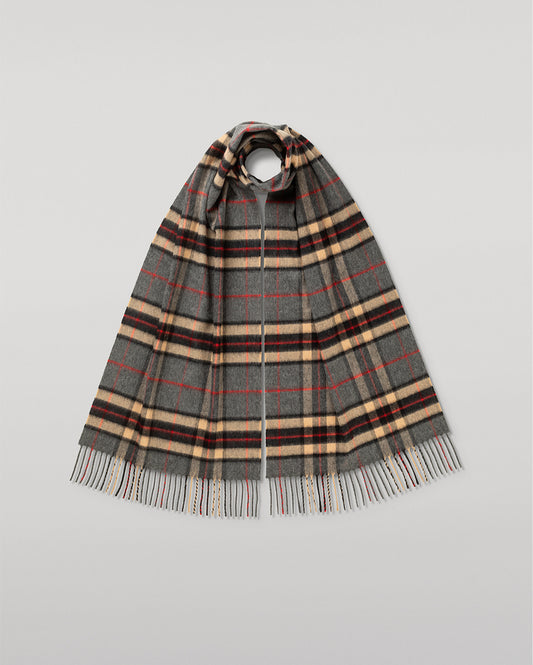 JOHNSTONS OF ELGIN VINTAGE CHECK MERINO SCARF GREY MULTI 100% WOOL WDC01797RU7761ONE
