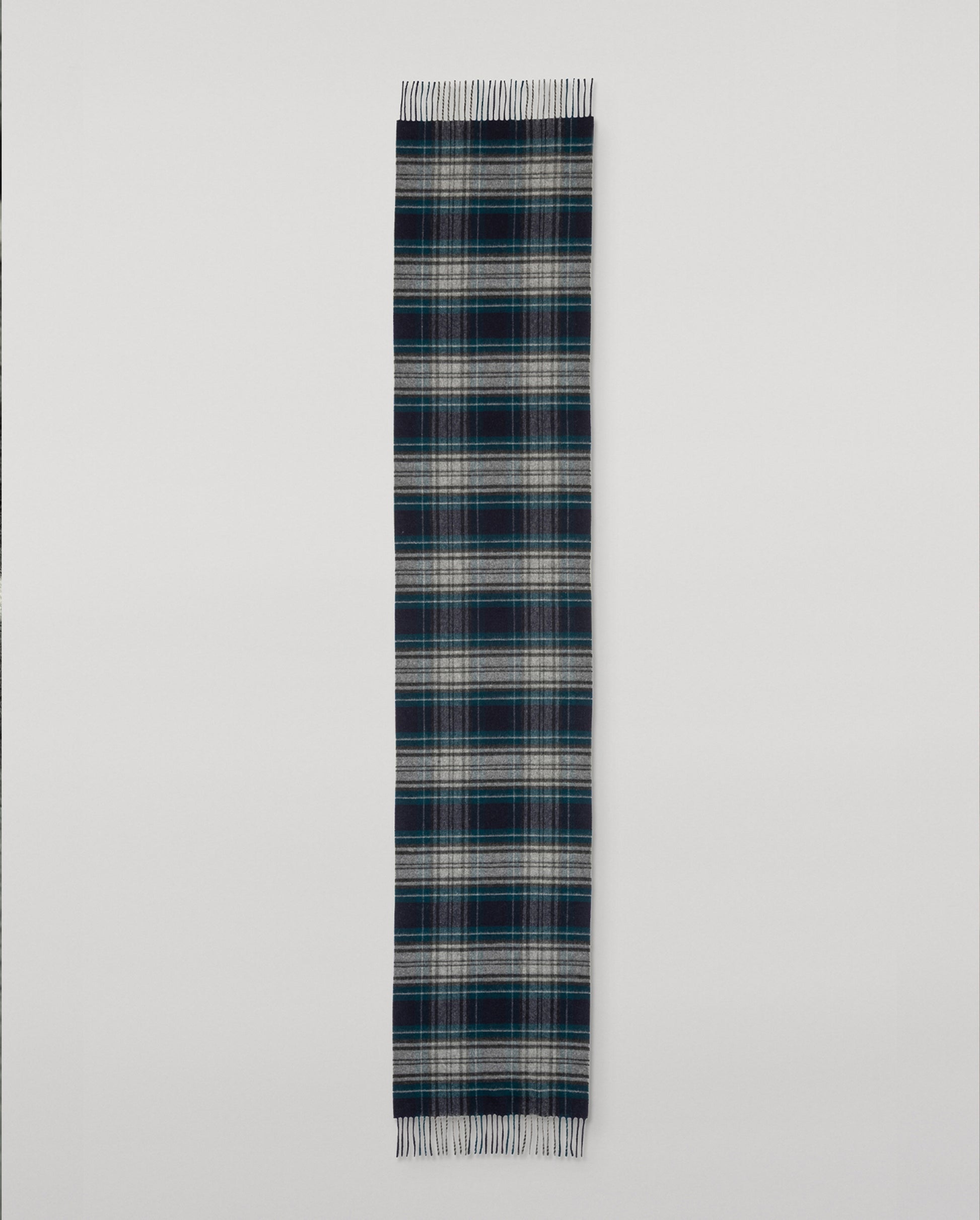 JOHNSTONS OF ELGIN VINTAGE CHECK MERINO SCARF NAVY MULTI 100% WOOL WDC01797RU7762ONE