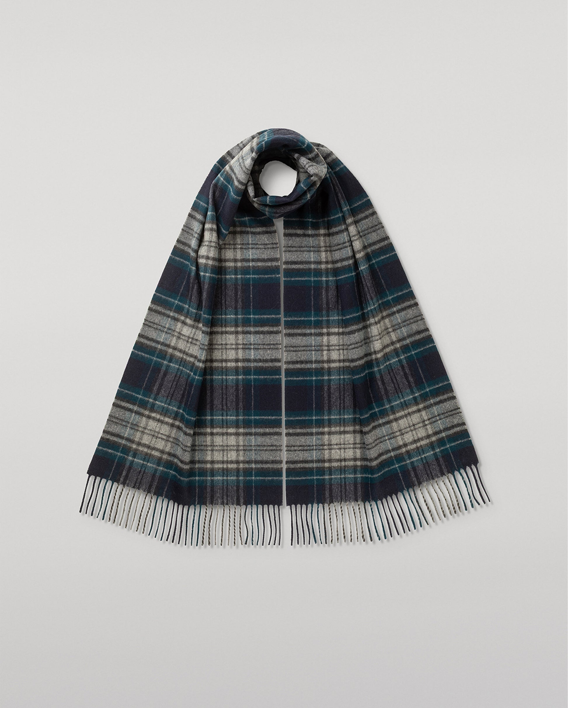 JOHNSTONS OF ELGIN VINTAGE CHECK MERINO SCARF NAVY MULTI 100% WOOL WDC01797RU7762ONE