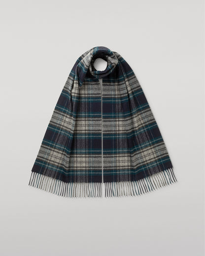 JOHNSTONS OF ELGIN VINTAGE CHECK MERINO SCARF NAVY MULTI 100% WOOL WDC01797RU7762ONE
