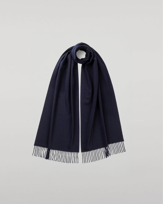 Johnstons of Elgin Ultrafine Merino Wool Scarf in Dark Navy on a white background WDC01797SD7330ONE